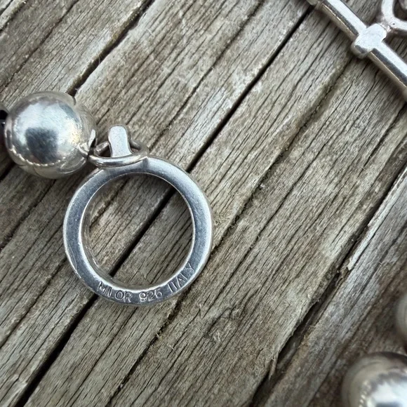 Vintage Milor 925 Italy Silver Ball Bracelet 7”-8” Toggle Clasp Preowned - Picture 4 of 14